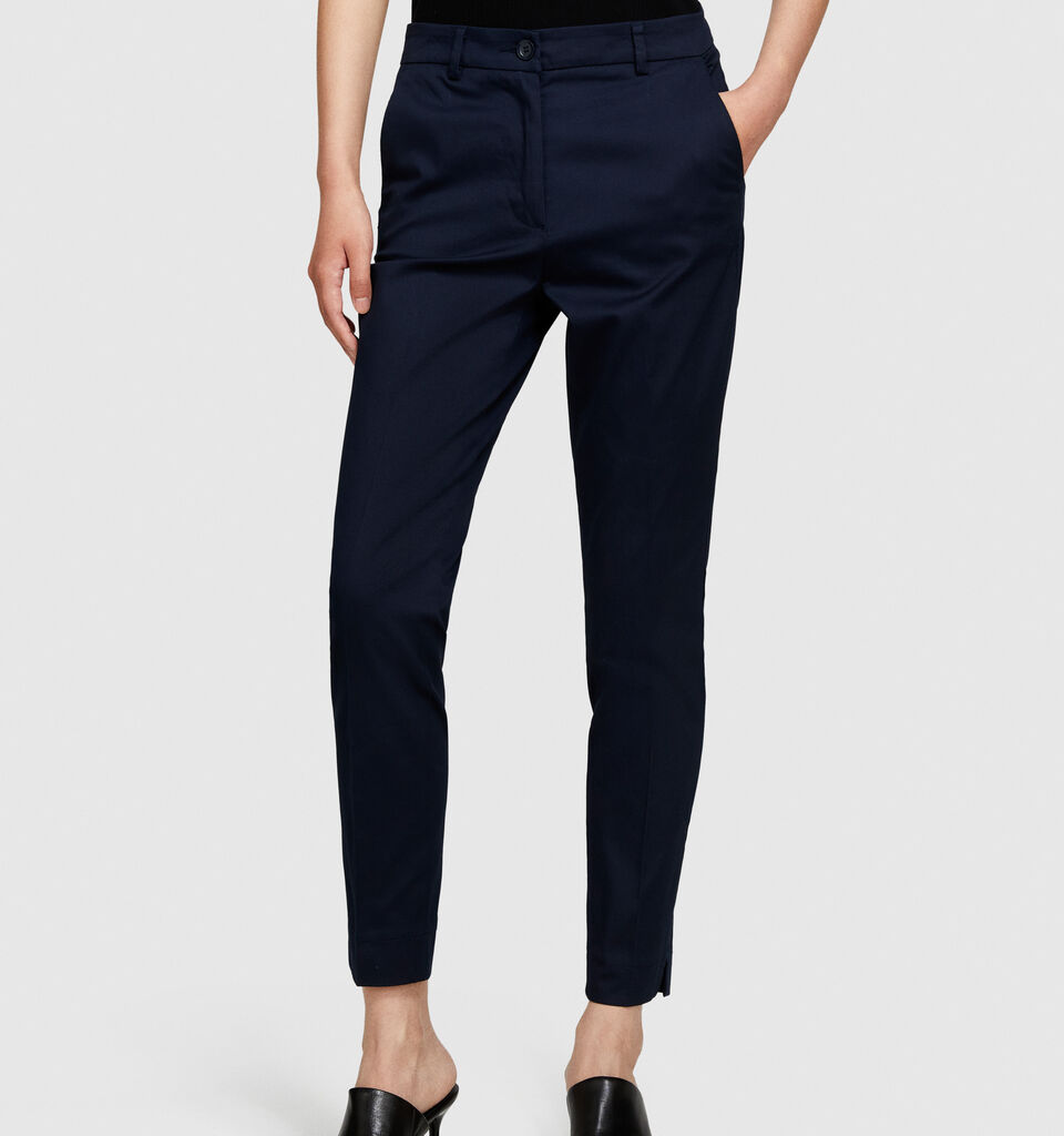 Regular fit chinos - women's chino trousers - Dark Blue | Sisley image number 4